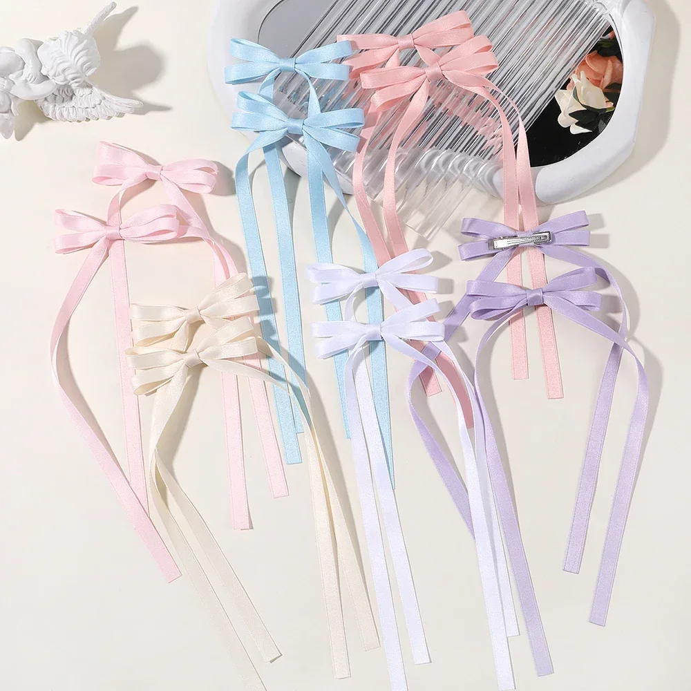 2pcs Cute Ribbon Bow Headband Long Tassel Hair Clip Women's Hair Accessories Girls Party Headwear Side Clips Wholesale