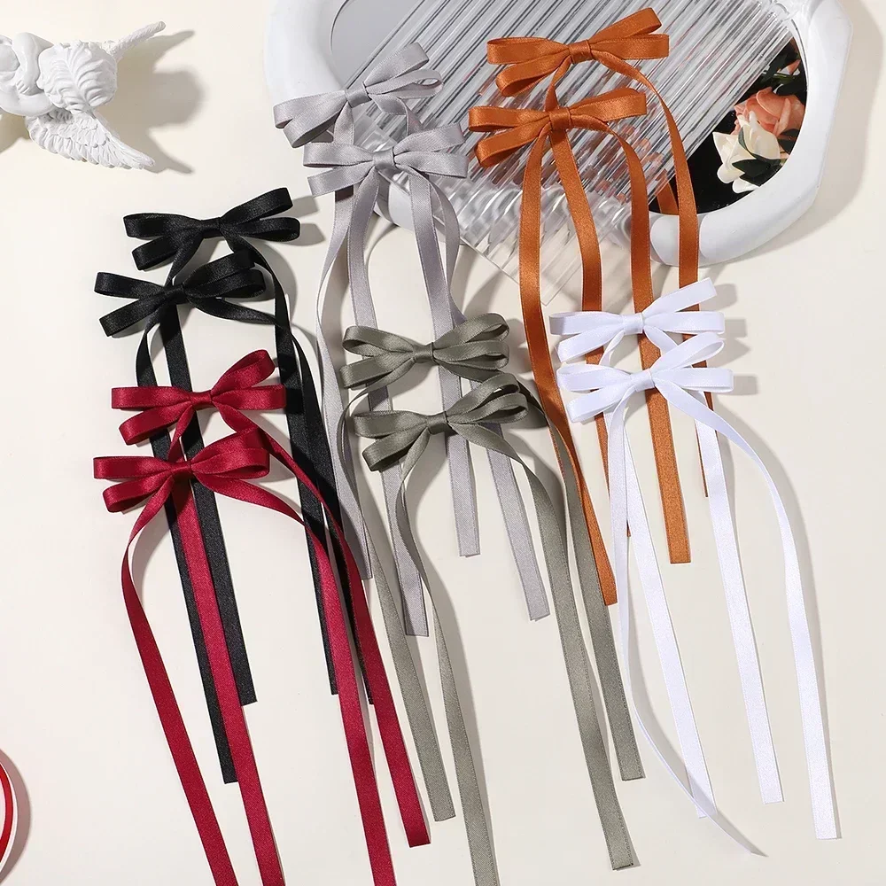 2pcs Cute Ribbon Bow Headband Long Tassel Hair Clip Women's Hair Accessories Girls Party Headwear Side Clips Wholesale