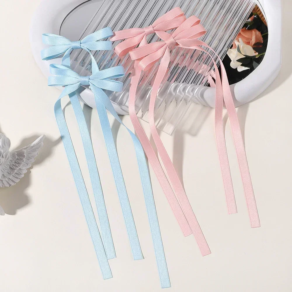 2pcs Cute Ribbon Bow Headband Long Tassel Hair Clip Women's Hair Accessories Girls Party Headwear Side Clips Wholesale