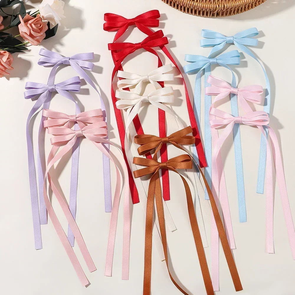 2pcs Cute Ribbon Bow Headband Long Tassel Hair Clip Women's Hair Accessories Girls Party Headwear Side Clips Wholesale