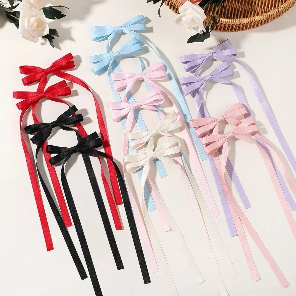 2pcs Cute Ribbon Bow Headband Long Tassel Hair Clip Women's Hair Accessories Girls Party Headwear Side Clips Wholesale