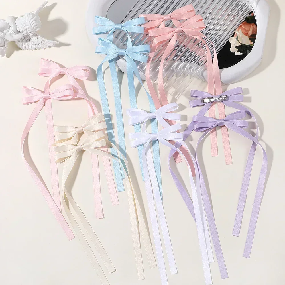 2pcs Cute Ribbon Bow Headband Long Tassel Hair Clip Women's Hair Accessories Girls Party Headwear Side Clips Wholesale