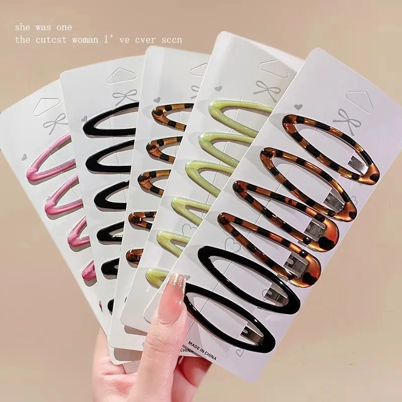 6pcs/pack Geometric Leopard Solid Snap Hairpins Fashion Alloy Bobby Pins Water-drop Oval Hair Clips Headwear For Women Girls
