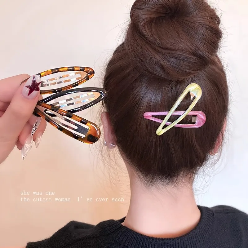 6pcs/pack Geometric Leopard Solid Snap Hairpins Fashion Alloy Bobby Pins Water-drop Oval Hair Clips Headwear For Women Girls