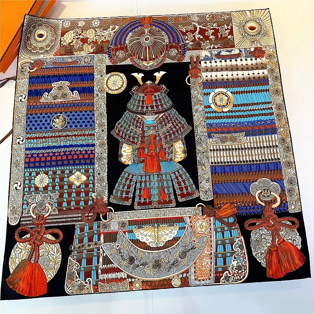 New 90cm Hand-Rolled Hem Palace Armor Battle Queen Twill Scarf Shawl Luxury Decorate Gift Handmade Silk Fashion Accessories