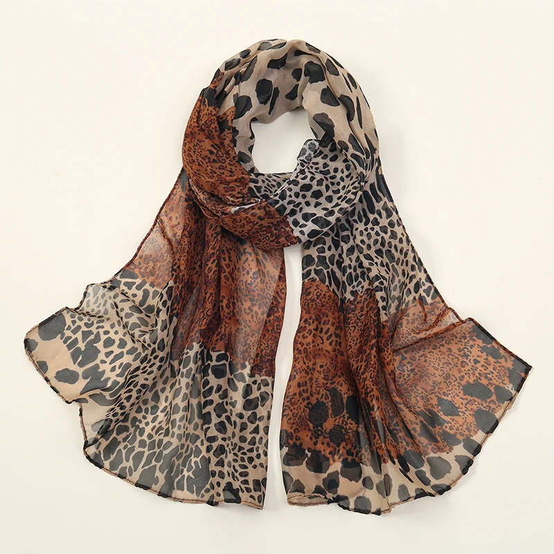 50X160cm Echarpe Fine En Mousseline De Soie Imprimee Leopard Pour Femmes Musulmanes, Chales Hijab, Enveloppes Respirantes