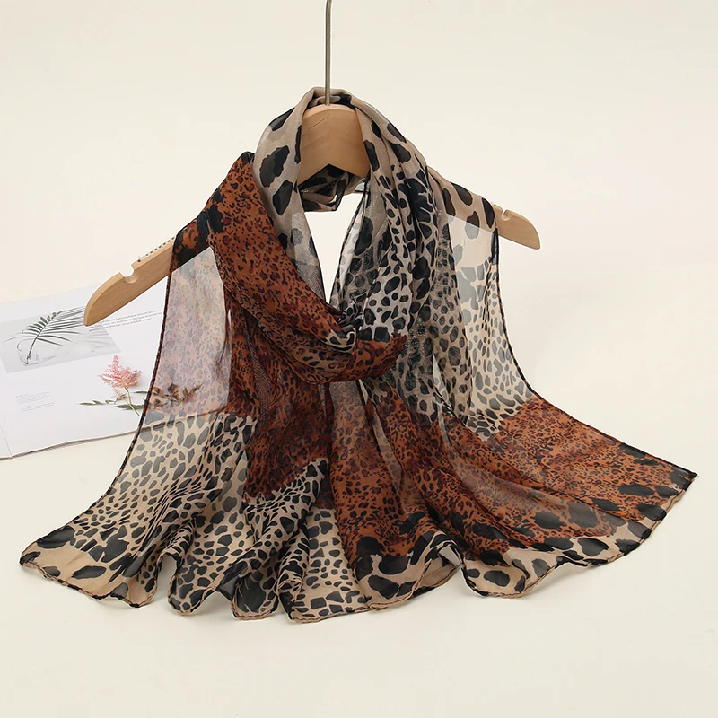 50X160cm Echarpe Fine En Mousseline De Soie Imprimee Leopard Pour Femmes Musulmanes, Chales Hijab, Enveloppes Respirantes