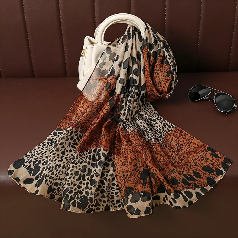 50X160cm Echarpe Fine En Mousseline De Soie Imprimee Leopard Pour Femmes Musulmanes, Chales Hijab, Enveloppes Respirantes