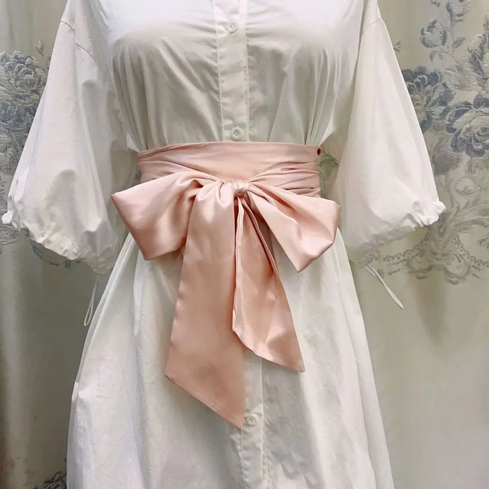 Satin Silk Bow Corset Waist Belt Wide Decorative Bowknot Fabric Ribbon Cummerbunds DIY Waist Bands For Women Lady Girl Bridal