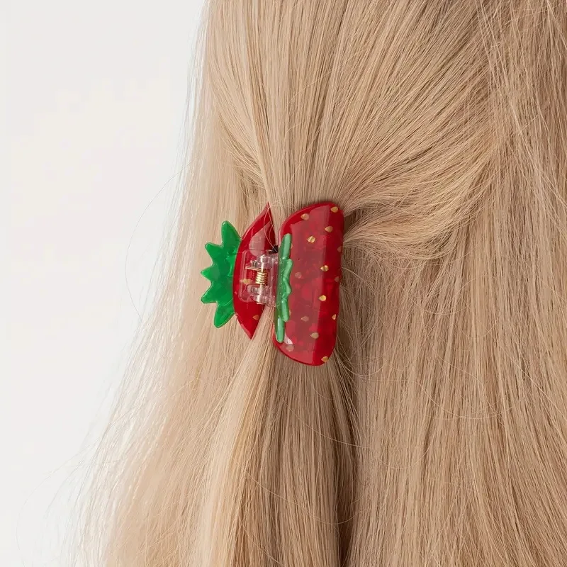 1pc cute little strawberry hair clip mini half updo hair clip fashion ponytail clip female daily holiday party hair accessory