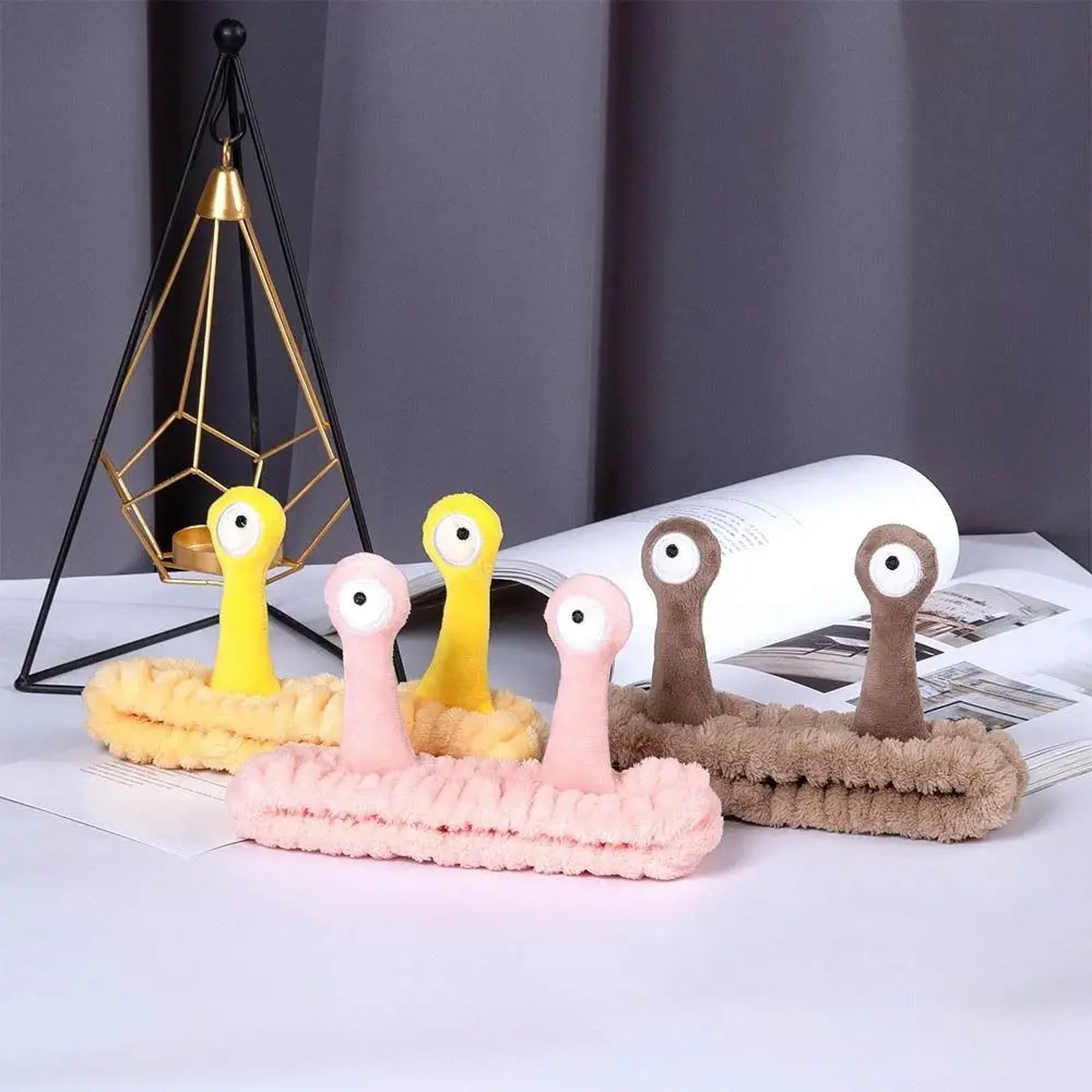 Women Coral Fleece Cartoon Snail Headband Make up Elastic Spa Hairband Skin Care Face Wash Hairband Women Girl