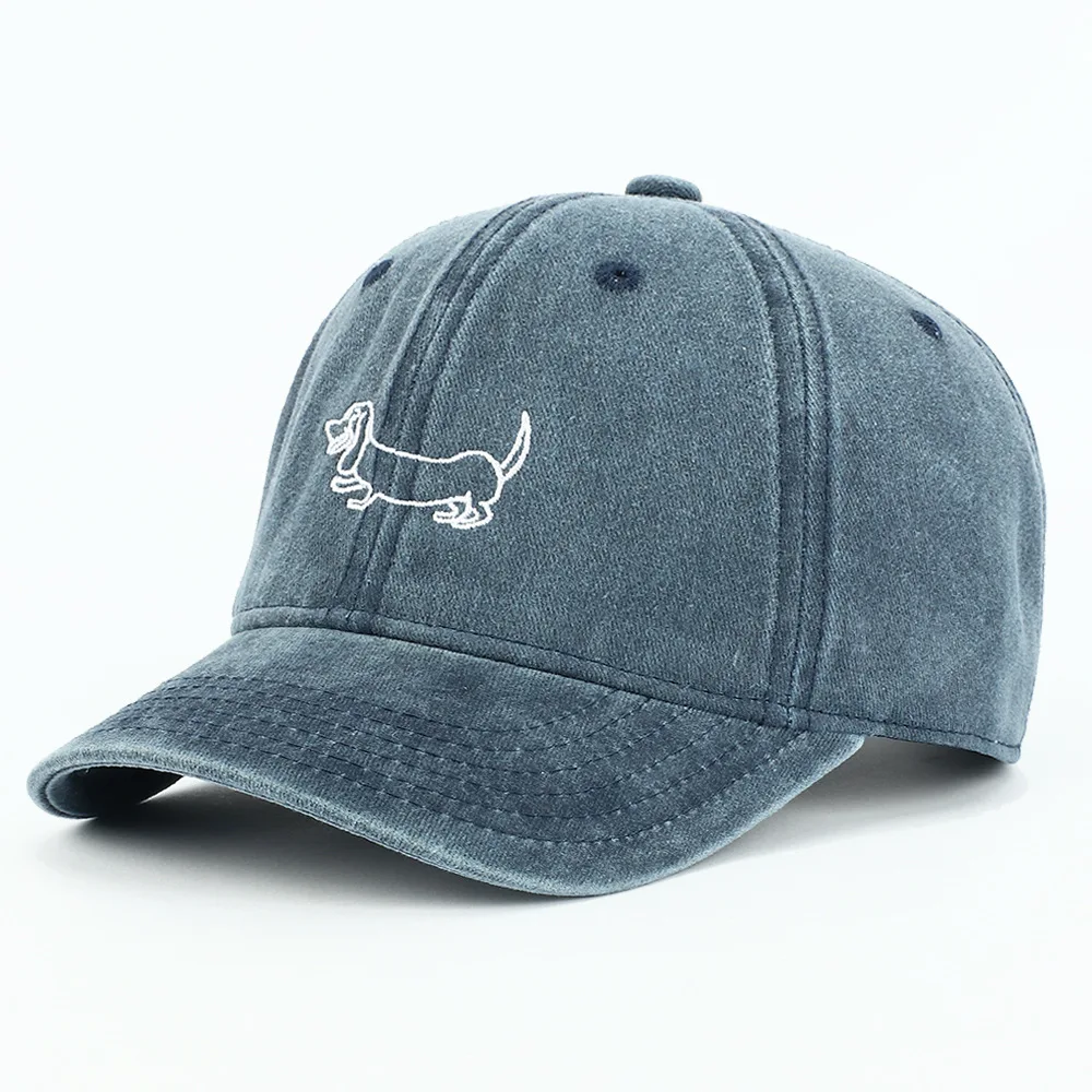 Dog Patterned Embroidered Baseball Cap Men Women Vintage Washed Cotton Hip Hop Streetwear Sun Hats