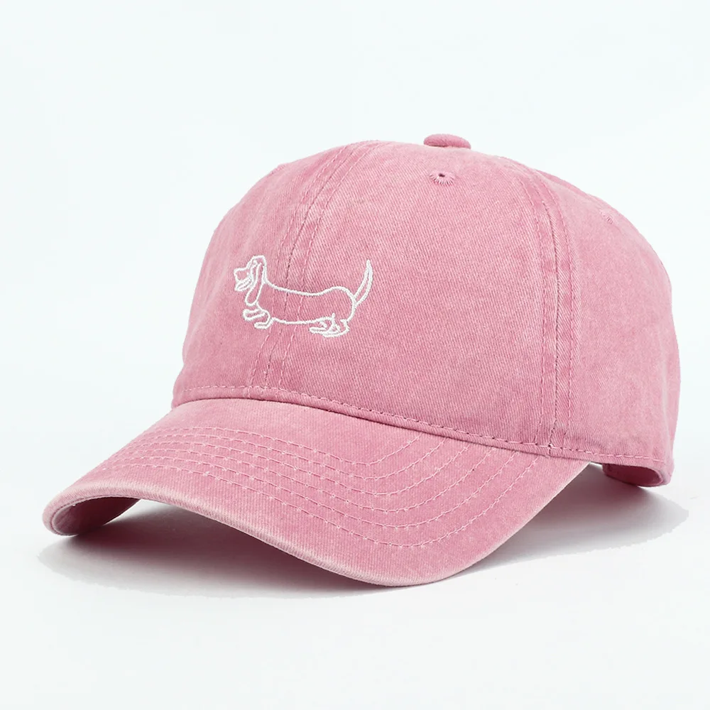 Dog Patterned Embroidered Baseball Cap Men Women Vintage Washed Cotton Hip Hop Streetwear Sun Hats