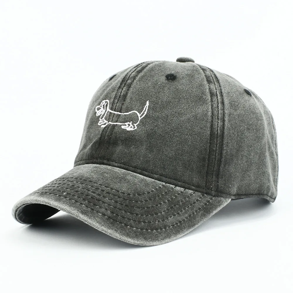 Dog Patterned Embroidered Baseball Cap Men Women Vintage Washed Cotton Hip Hop Streetwear Sun Hats