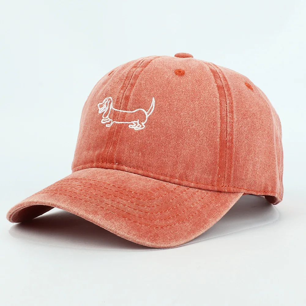 Dog Patterned Embroidered Baseball Cap Men Women Vintage Washed Cotton Hip Hop Streetwear Sun Hats