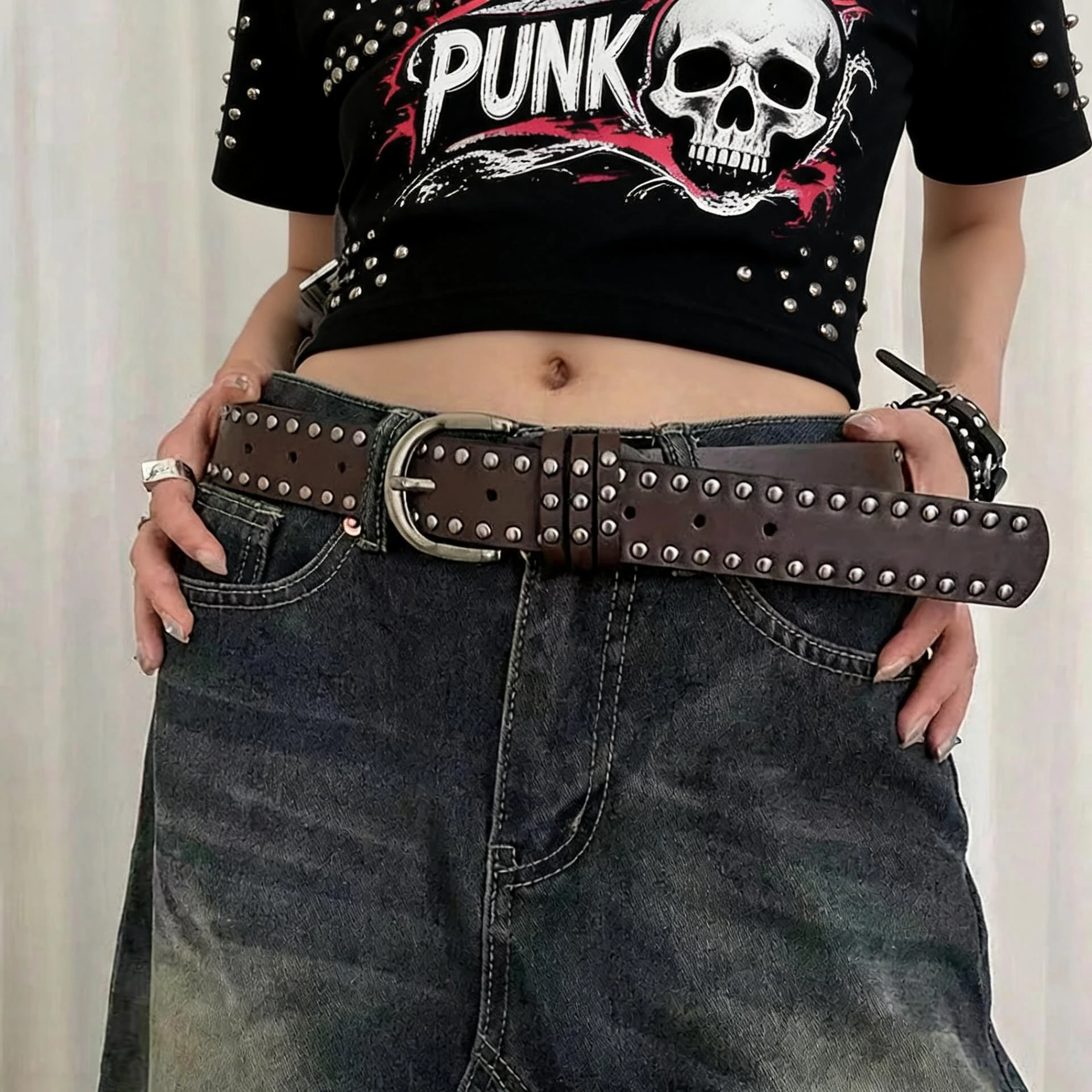 New Women Belt Women's Jeans Tie-in Ladies' Belt Fashion Personality Rivet Belt Senior Black Fashion