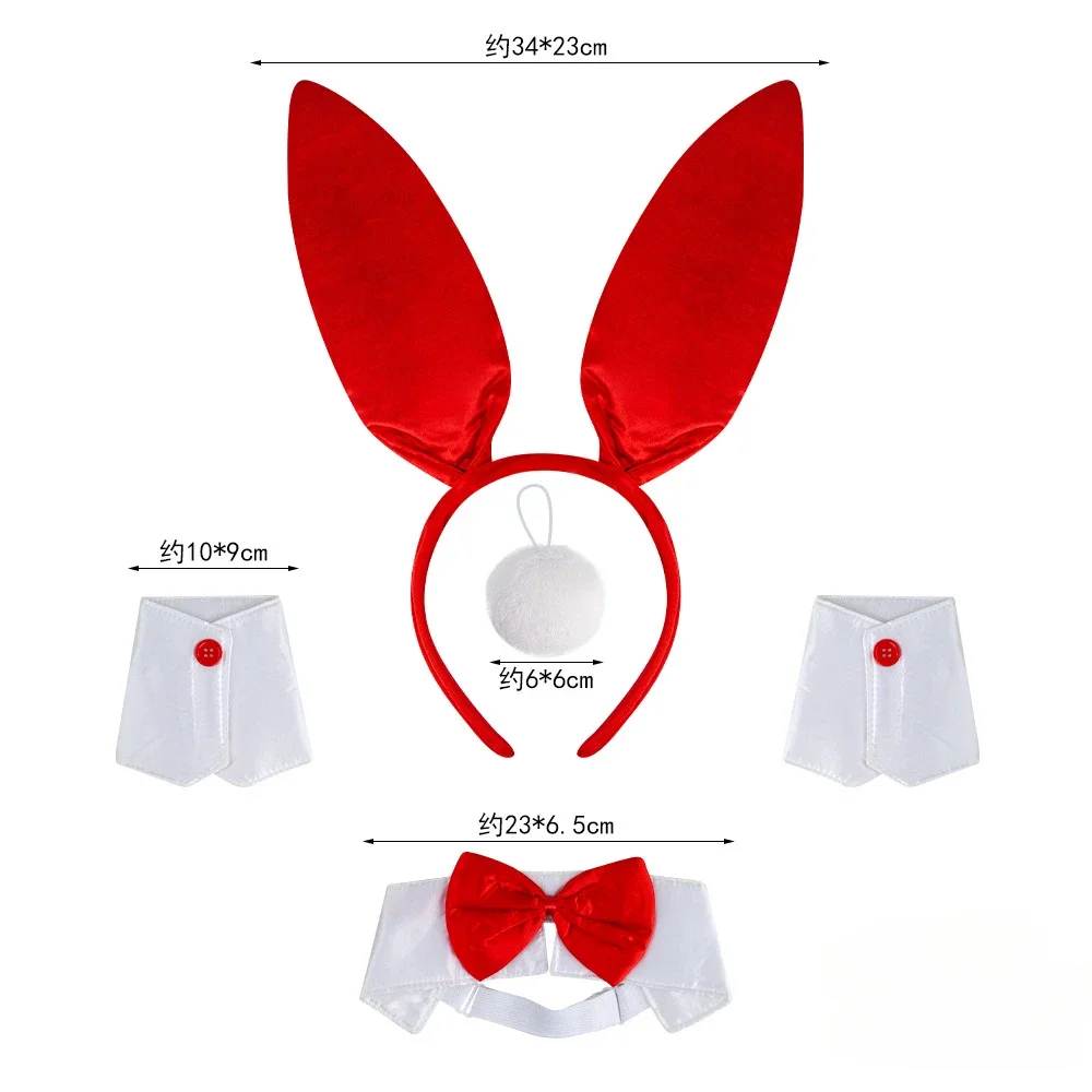 Easter Bunny Costume Set Women's Rabbit Ear Headband Collar Bow Tie Cuffs and Bunny Tail Accessories
