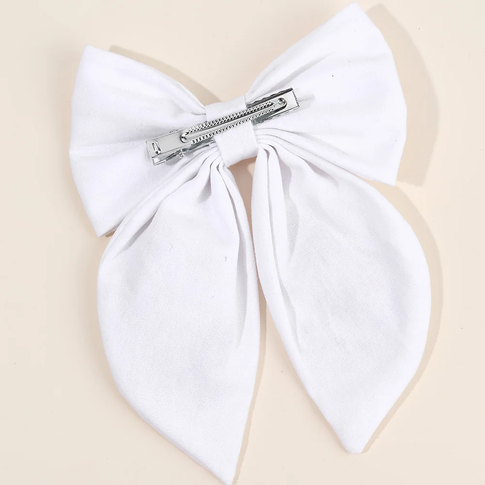 Rabbit Embroidery White Bow Hair Clip Sweet Girls Bunny Bowknot Hairpin Handmade Fabric Kids Cute Headdress Headwear Accessories