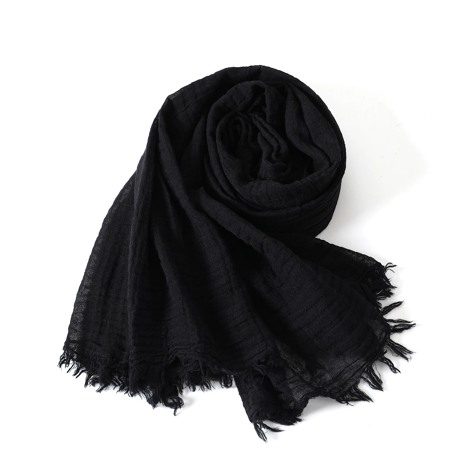 Solid Color Cotton Linen Scarf for Men Women Autumn Winter Warm Pashmina Soft Long Shawls Wraps Short Tassel Bufanda Muffler