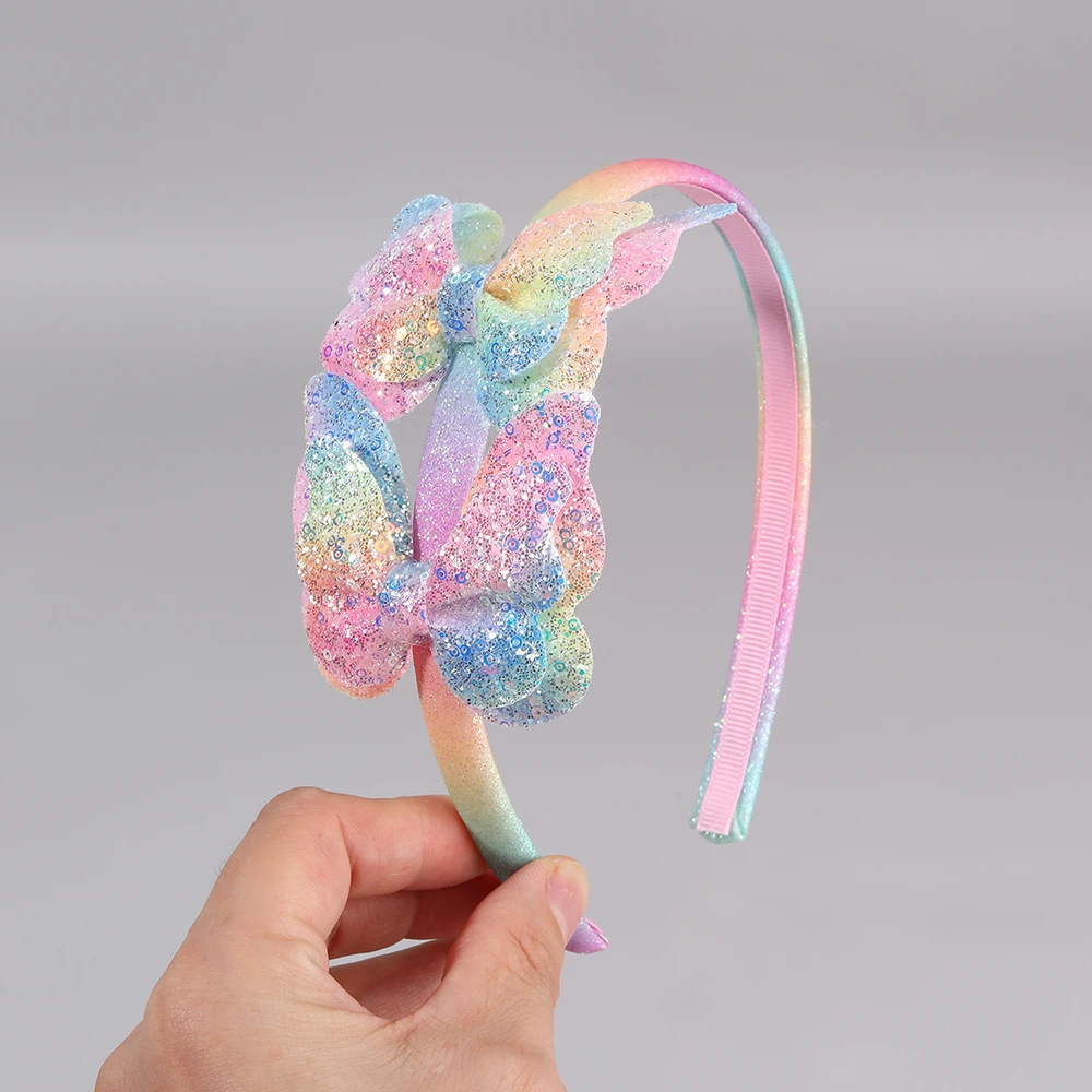 Gradient Butterfly Headband For Girls Sparkling Rainbow Princess Hair Hoop Birthday Party Princess Dress-Up Hair Accessories