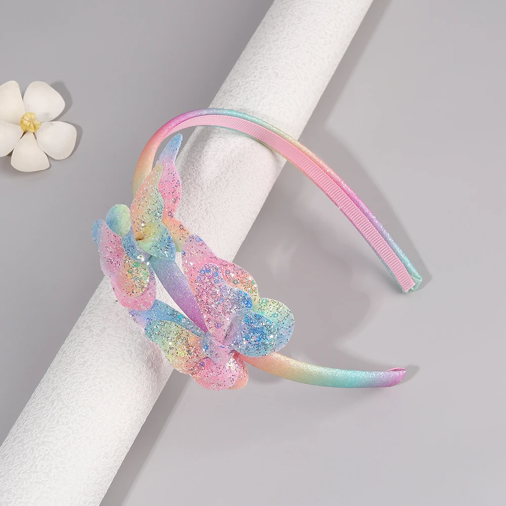 Gradient Butterfly Headband For Girls Sparkling Rainbow Princess Hair Hoop Birthday Party Princess Dress-Up Hair Accessories