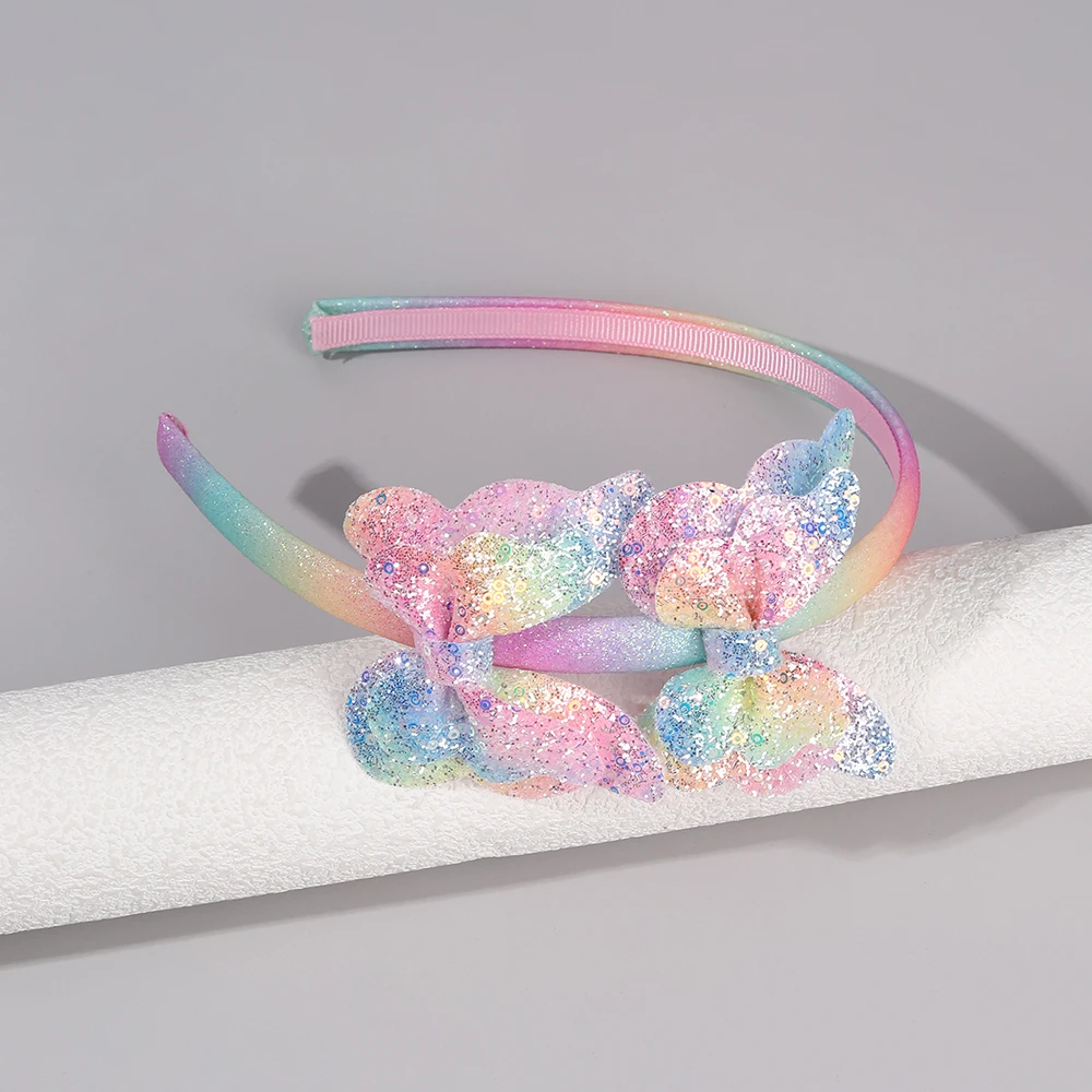 Gradient Butterfly Headband For Girls Sparkling Rainbow Princess Hair Hoop Birthday Party Princess Dress-Up Hair Accessories