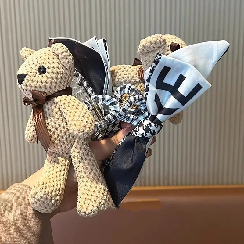 1pc Korean Cute Bear Hairpin Female Autumn/Winter Back of Head Sweet Grip Shark Clip Large Bow Clip Headpiece