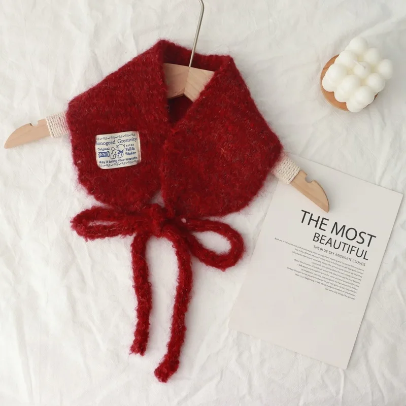 Korean Style Cute Multi-Purpose Lamb Wool Lace-up Scarf Earmuffs Female Warm All-Matching Face-Looking Small Earmuffs Hat Scarf