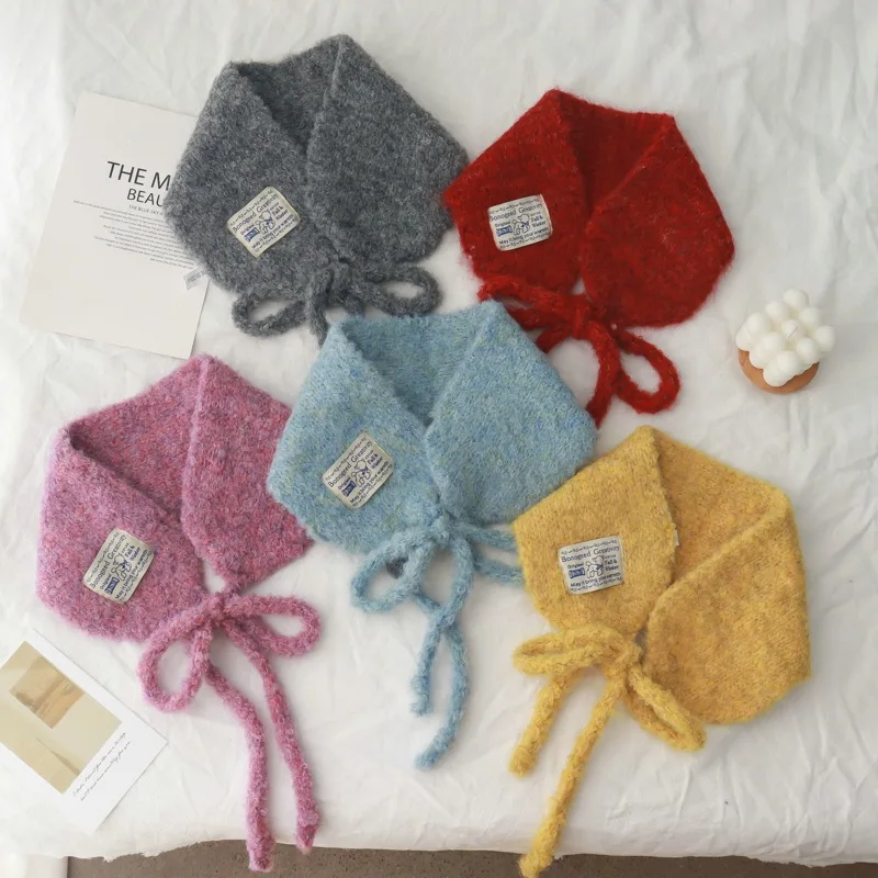 Korean Style Cute Multi-Purpose Lamb Wool Lace-up Scarf Earmuffs Female Warm All-Matching Face-Looking Small Earmuffs Hat Scarf