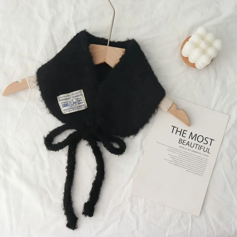 Korean Style Cute Multi-Purpose Lamb Wool Lace-up Scarf Earmuffs Female Warm All-Matching Face-Looking Small Earmuffs Hat Scarf
