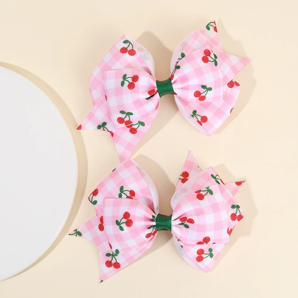 2Pcs Strawberry Bow Hair Clips Cute Red Floral Hairpins Ribbon Barrette For Girls Children Kids Sweet Kawaii Hair Accessories