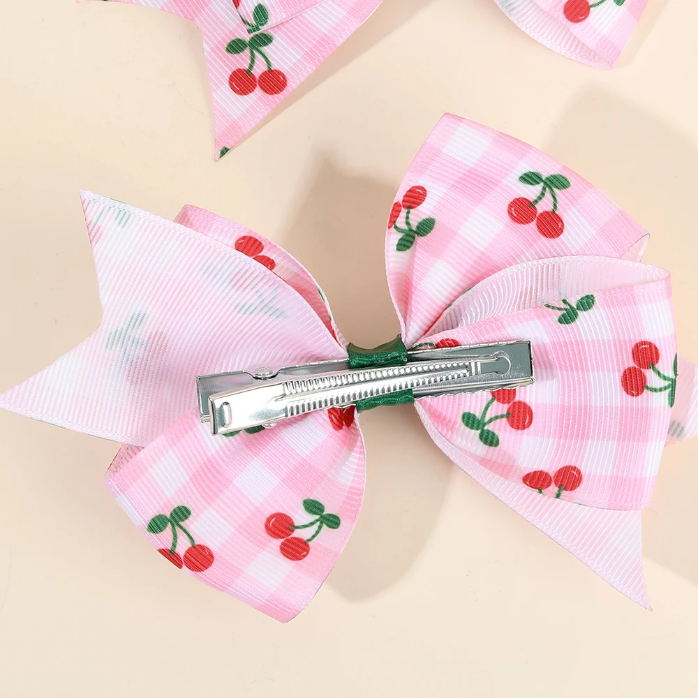 2Pcs Strawberry Bow Hair Clips Cute Red Floral Hairpins Ribbon Barrette For Girls Children Kids Sweet Kawaii Hair Accessories