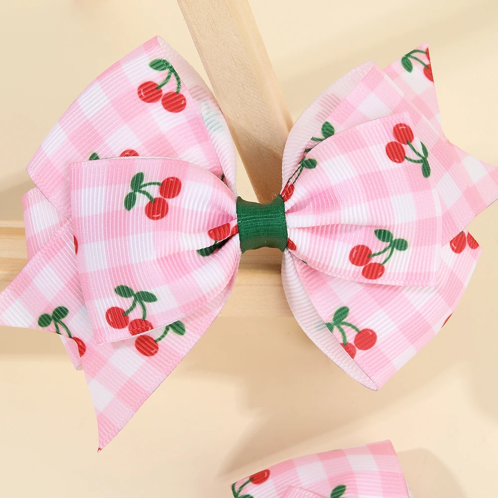 2Pcs Strawberry Bow Hair Clips Cute Red Floral Hairpins Ribbon Barrette For Girls Children Kids Sweet Kawaii Hair Accessories