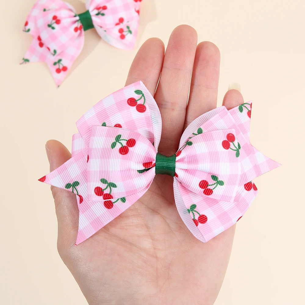 2Pcs Strawberry Bow Hair Clips Cute Red Floral Hairpins Ribbon Barrette For Girls Children Kids Sweet Kawaii Hair Accessories