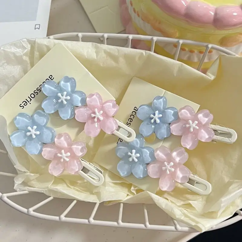 Cute Jelly Cherry Blossom Hair Clip Romantic Kawaii Hairpin for Girls Bangs & Side Hair Accessories Korean Style Duckbill Clips