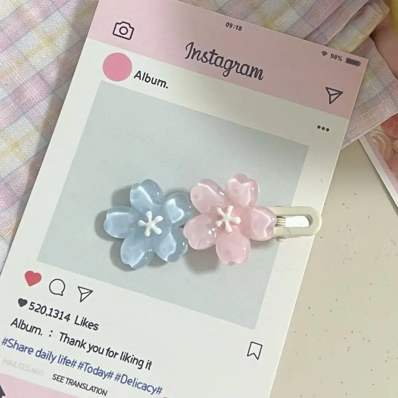 Cute Jelly Cherry Blossom Hair Clip Romantic Kawaii Hairpin for Girls Bangs & Side Hair Accessories Korean Style Duckbill Clips