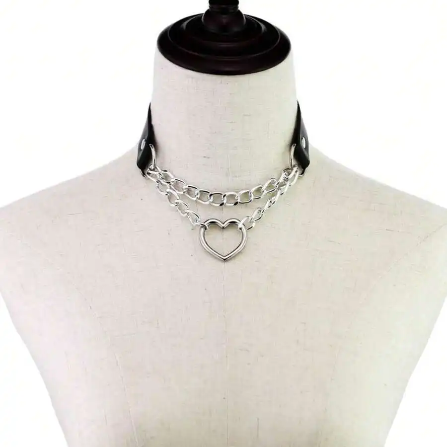 Yanxyad Leather Choker Collar Necklace, Heart Shape Gothic Punk Rock Choker Necklace Collars Valentines,Mom,Mother,Mother's Day,