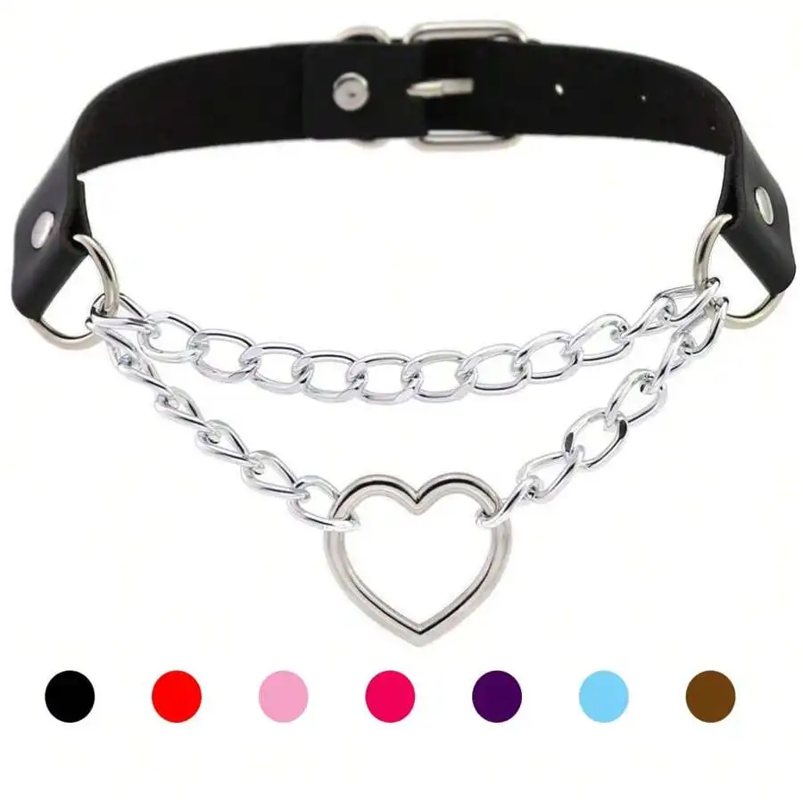 Yanxyad Leather Choker Collar Necklace, Heart Shape Gothic Punk Rock Choker Necklace Collars Valentines,Mom,Mother,Mother's Day,