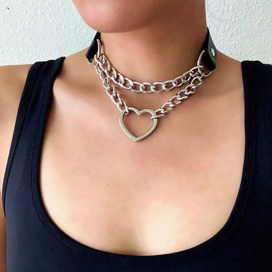 Yanxyad Leather Choker Collar Necklace, Heart Shape Gothic Punk Rock Choker Necklace Collars Valentines,Mom,Mother,Mother's Day,