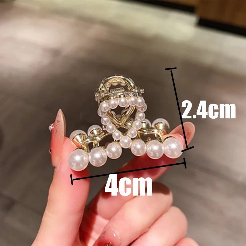 High-end Pearl Rhinestone Small Size Hair Grabber Summer Women Simple Metal Side Clip Back Head Half-tied Cross Hair Clips