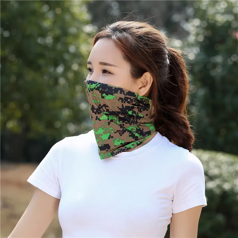 Women Men Ice Silk Face Cover Neck Tube Outdoor Sports Bandana Scarf Breathable Hiking Scarf Neck Gaiter Camo Army Bandana