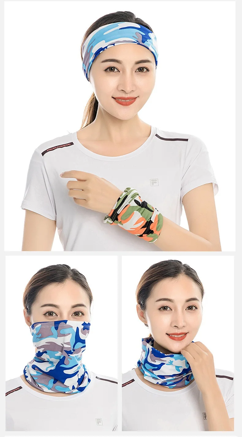 Women Men Ice Silk Face Cover Neck Tube Outdoor Sports Bandana Scarf Breathable Hiking Scarf Neck Gaiter Camo Army Bandana