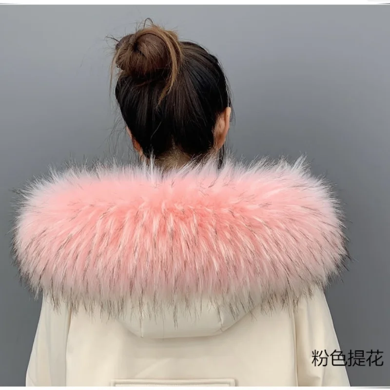 Winter Faux Fur Collars for Women Warm Raccoon Fur Scarf Hood Fur Shawl Decor Multicolor Fake Fur Scarf Plush Coat Fluffy Collar