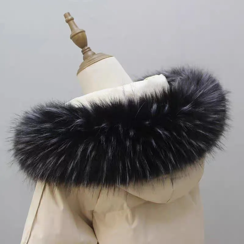 Winter Faux Fur Collars for Women Warm Raccoon Fur Scarf Hood Fur Shawl Decor Multicolor Fake Fur Scarf Plush Coat Fluffy Collar