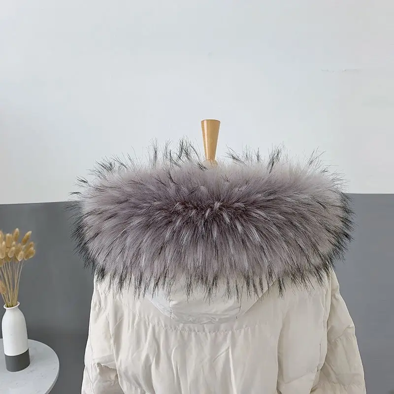 Winter Faux Fur Collars for Women Warm Raccoon Fur Scarf Hood Fur Shawl Decor Multicolor Fake Fur Scarf Plush Coat Fluffy Collar