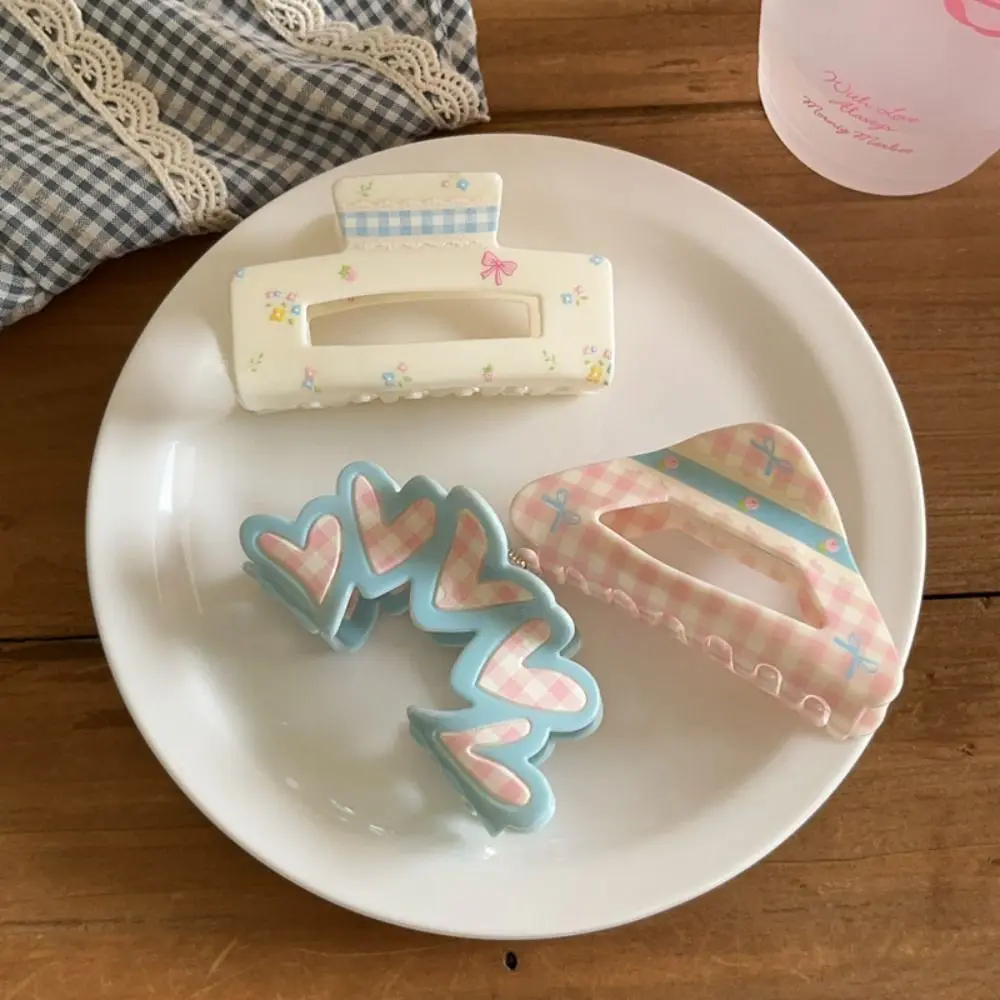 Korean Style Lattice Hair Crab Clip Triangle Square Acrylic Bow Hair Claw Ponytail Clip Hair Accessories Geometry Shark Clip
