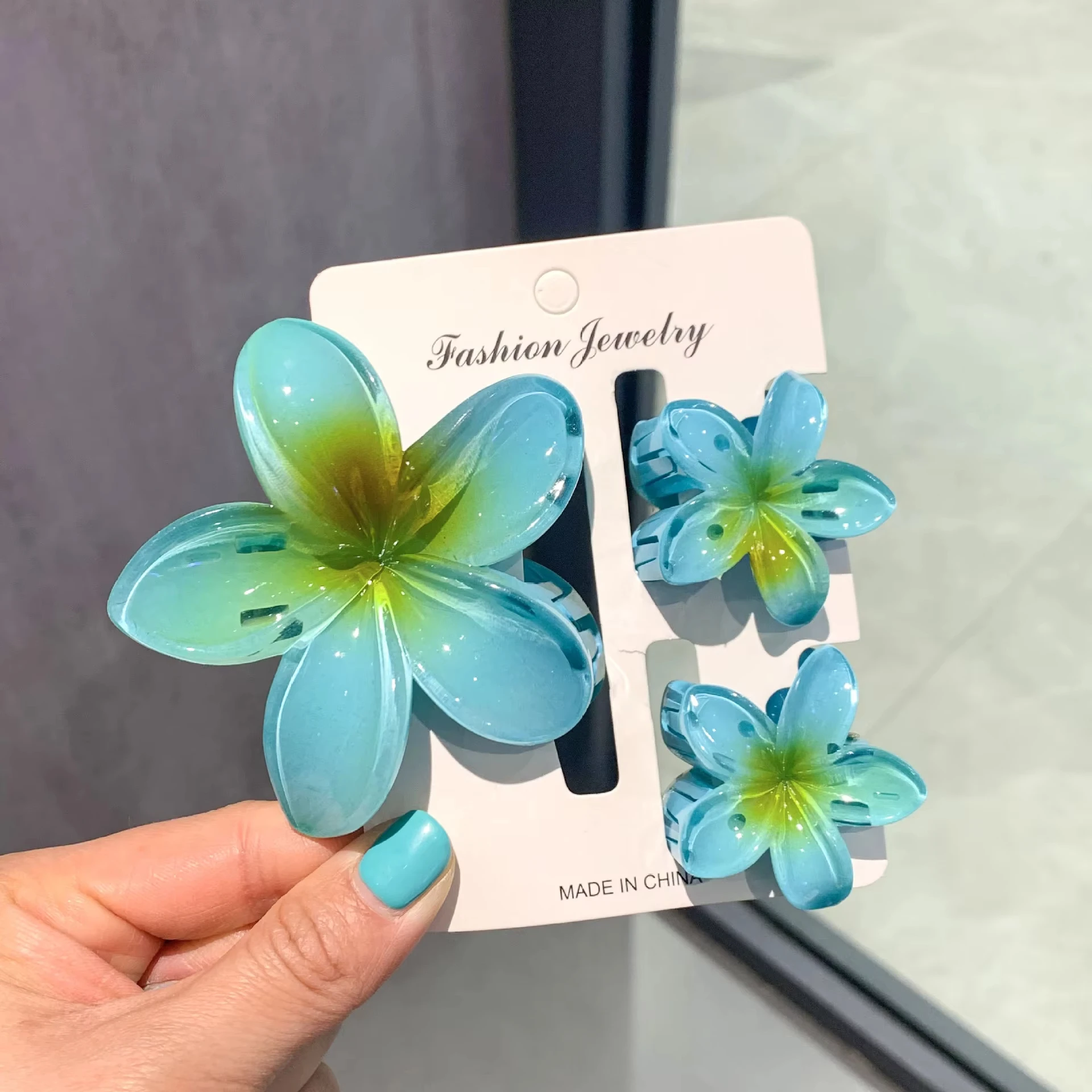 1 Large 2 Small Set Sweet Flower Shape Colorful Gradient Hair Claws Women Ponytail Cilp Clamp Hairpins for Girl Beach Headwear