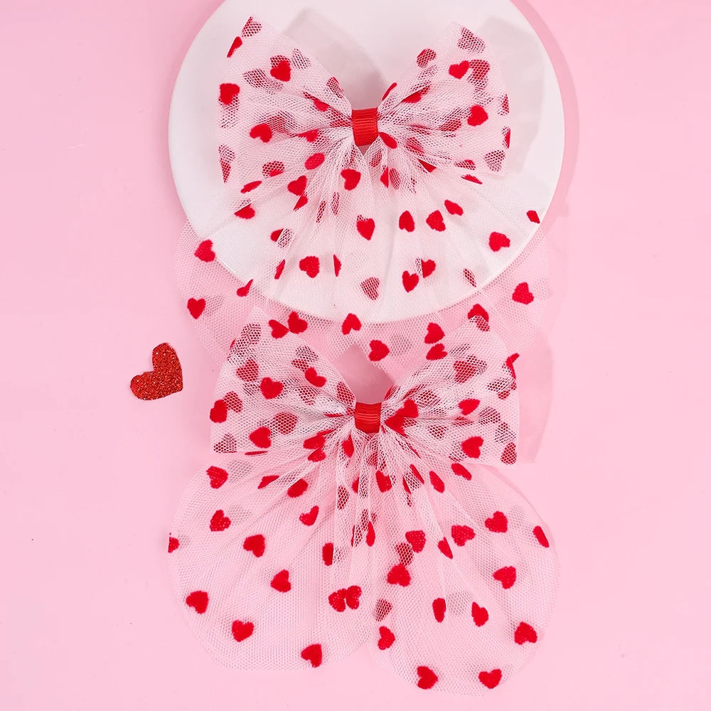 2Pcs Tulle Heart Bow Hair Clip Elegant Lace Love Hairpins Sweet Barrette For Girls Kids Children Fashion Headdress Accessories