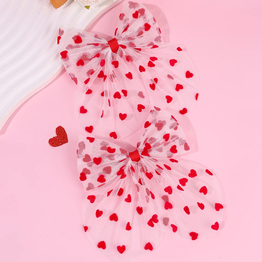 2Pcs Tulle Heart Bow Hair Clip Elegant Lace Love Hairpins Sweet Barrette For Girls Kids Children Fashion Headdress Accessories