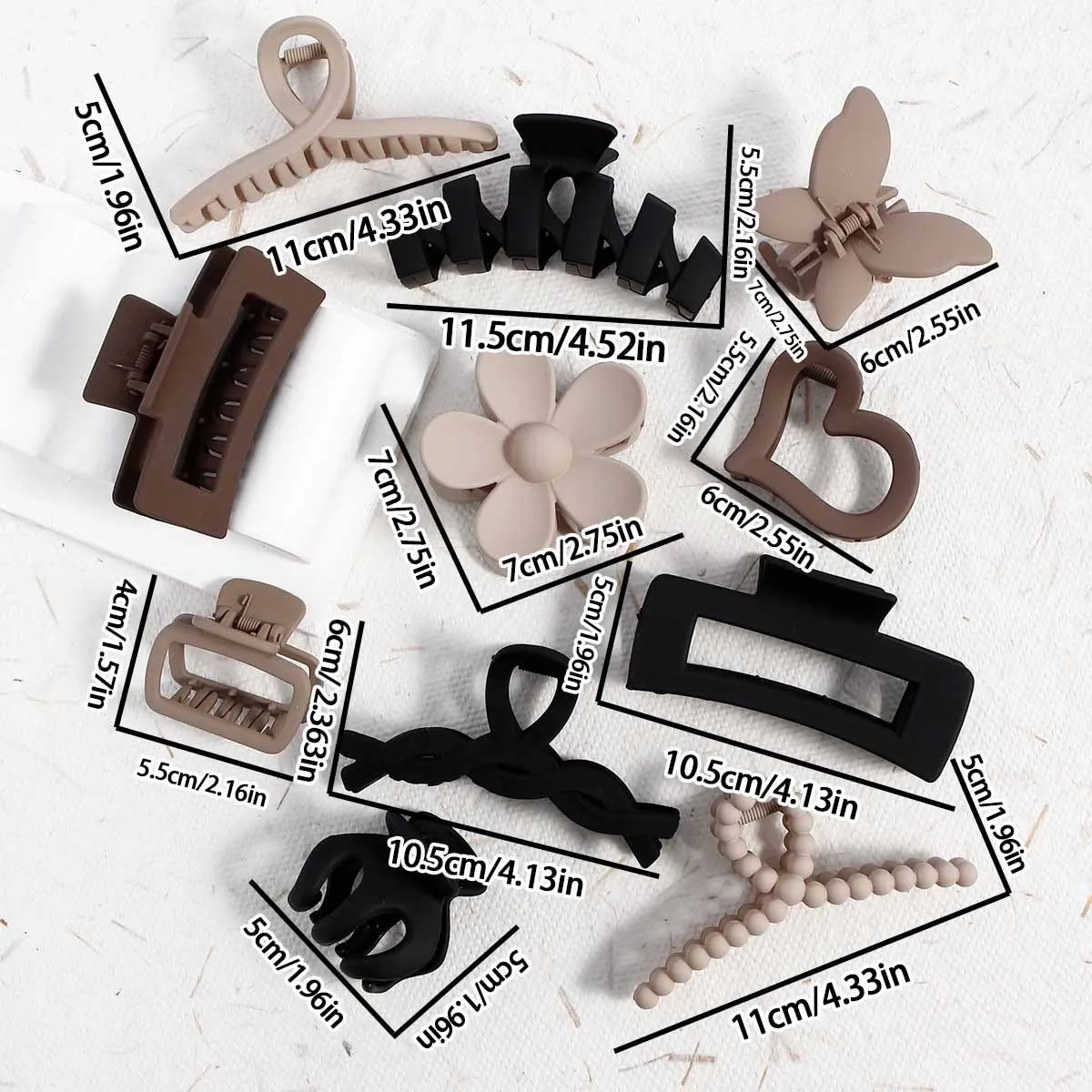 11pcs Fashionable and versatile matte coffee color Maillard style PC hair grab hair accessory combination